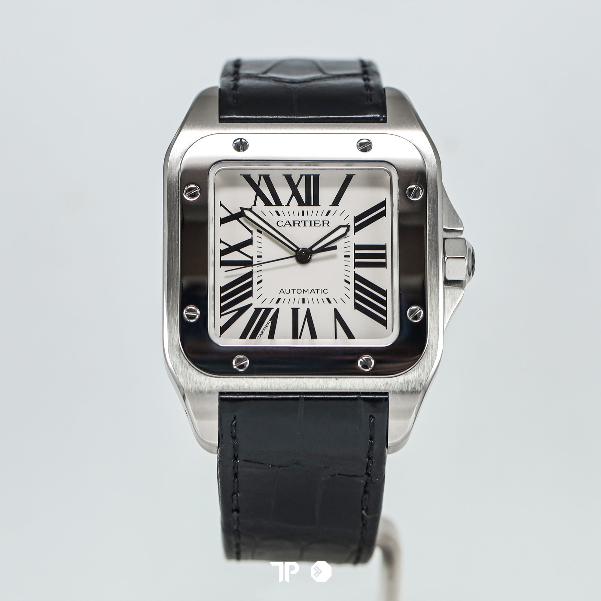 Santos 100 Steel White Dial Large