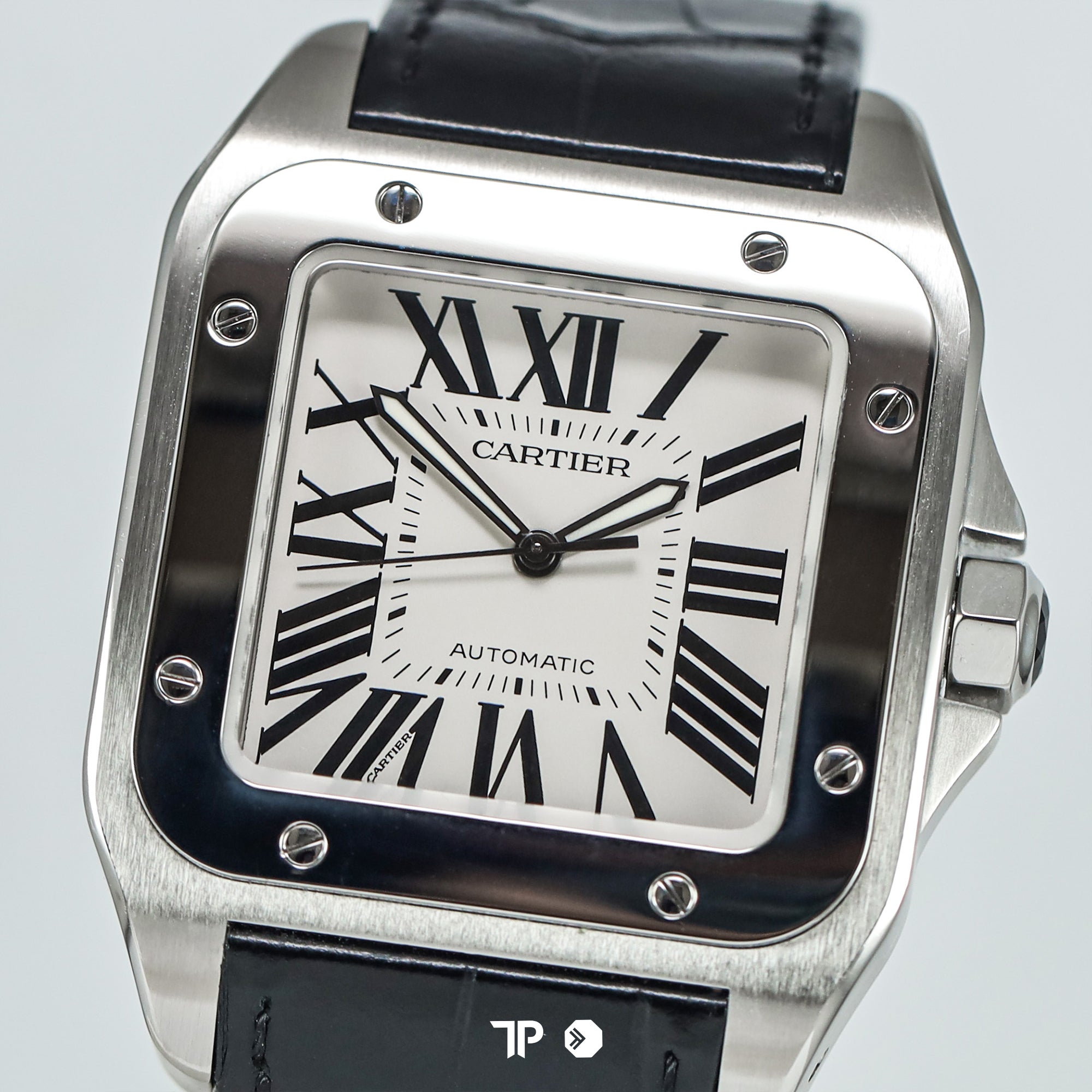 Santos 100 Steel White Dial Large