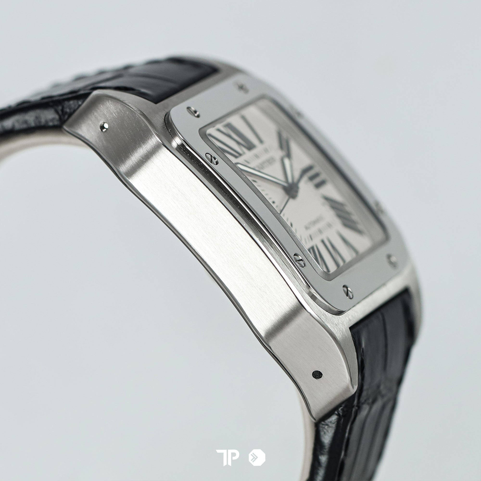 Santos 100 Steel White Dial Large