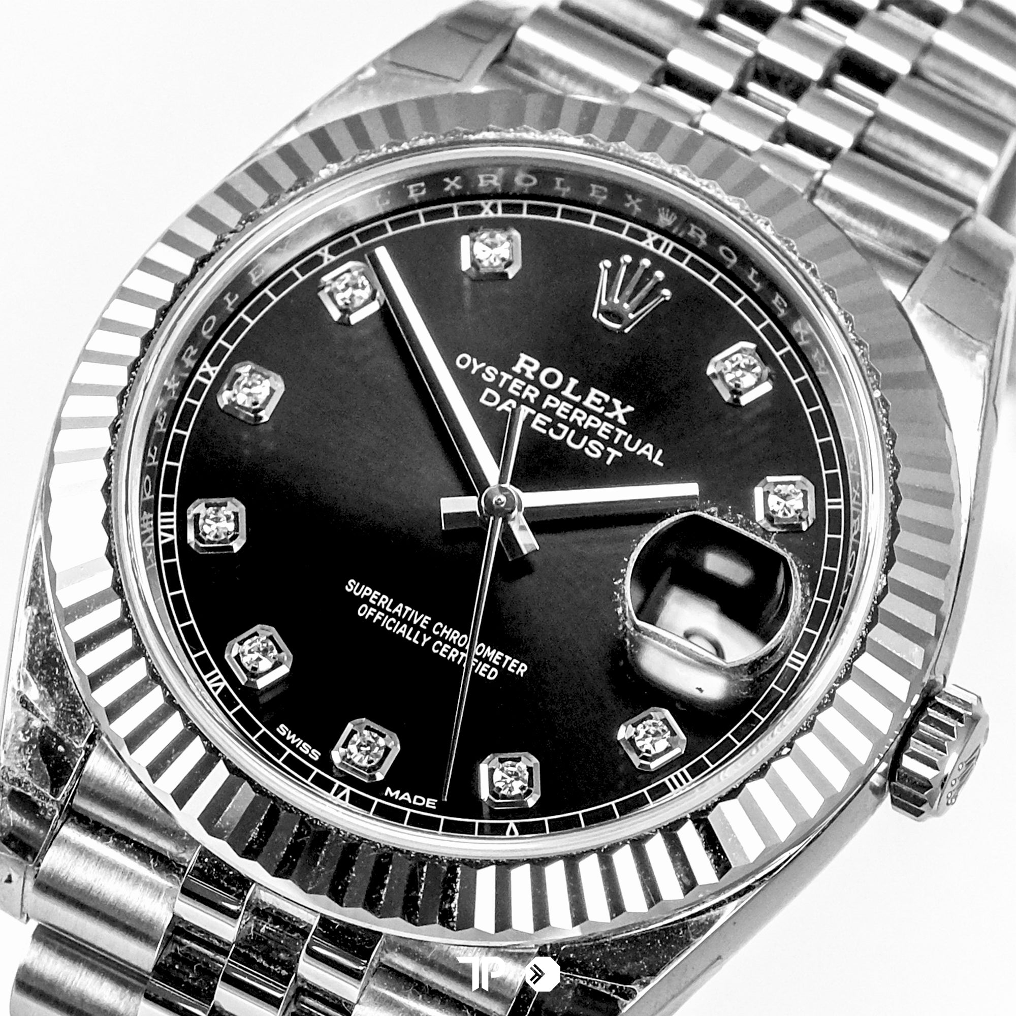 Datejust 41 Black Dial Fluted Bezel Diamond Index (2018)