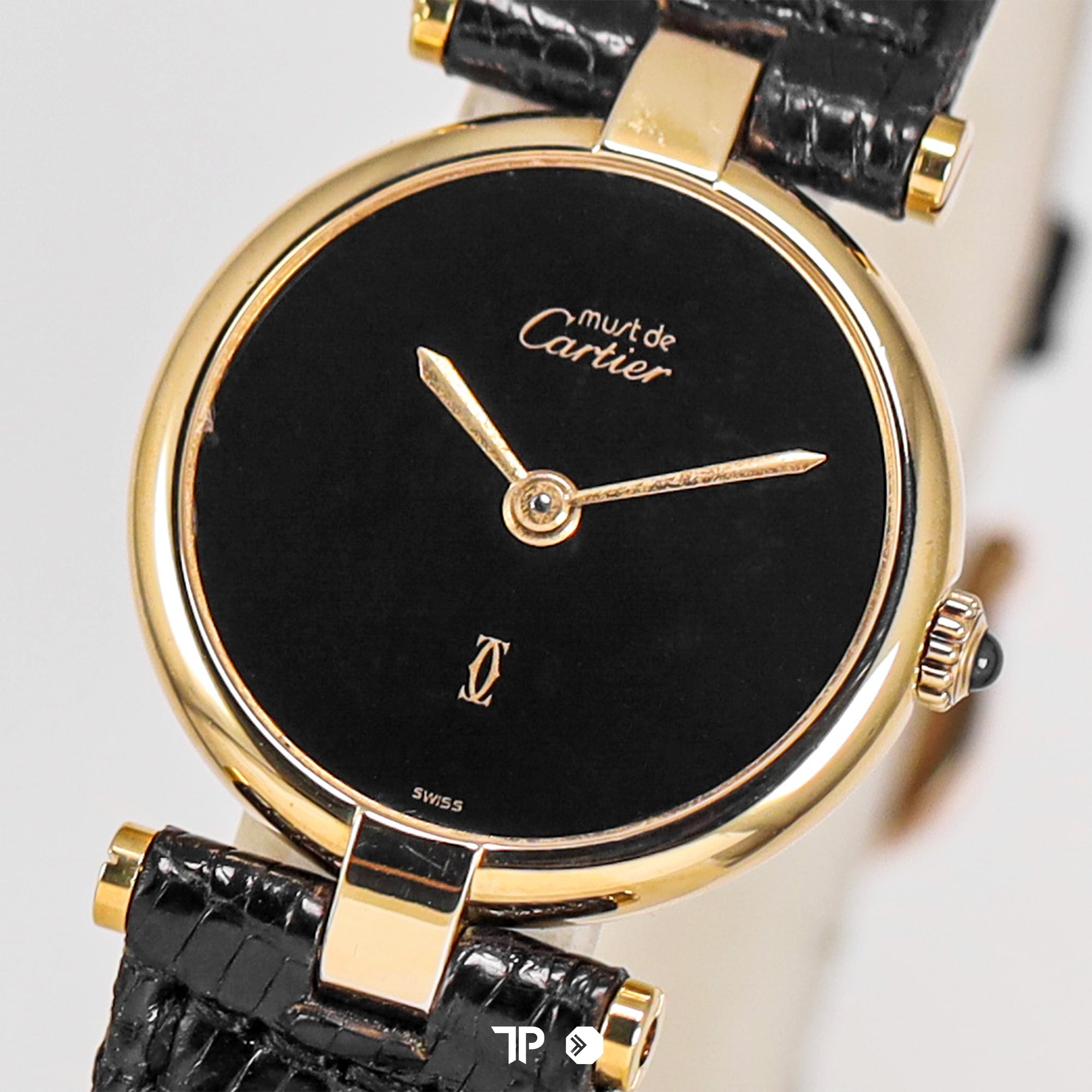 Must de Cartier Paris Vermeil Vendome Black Quartz 24mm